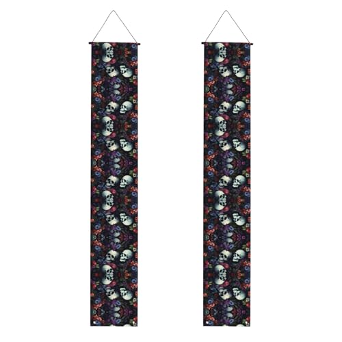 Veranda-Banner WZYWHJ schreckliche dunkle Totenköpfe Blumen Muster Drucke Dekor Wandbehang Banner Türschild für den Innen- und Außenbereich, Hof-Party, 30,5 x 180,9 cm von WZYWHJ
