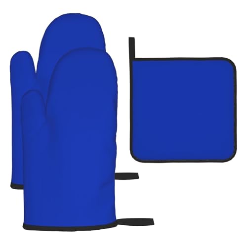 WZYWHJ 3-teiliges Set mit Ofenhandschuhen und Topflappen, 3-teiliges Set, verdickter langer Küchenhandschuh, Königsblau von WZYWHJ