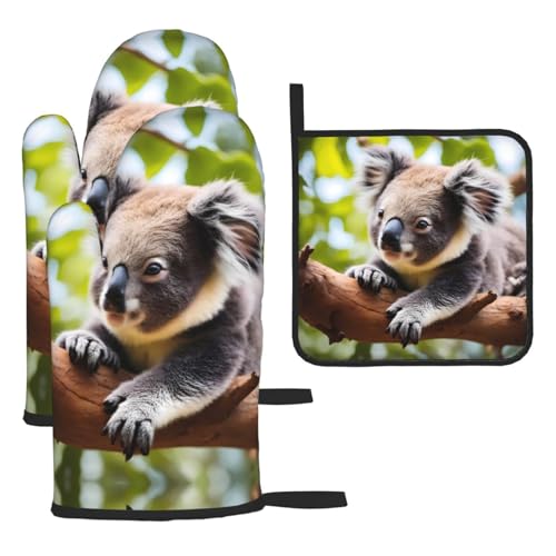 WZYWHJ A Little Koala bedruckte Ofenhandschuhe und Topflappe, 3-teiliges Set, verdickter langer Küchenhandschuh WZYWHJ A Little Koala bedruckte Ofenhandschuhe und Topflappe, 3-teiliges Set, verdickter langer Küchenhandschuh von WZYWHJ