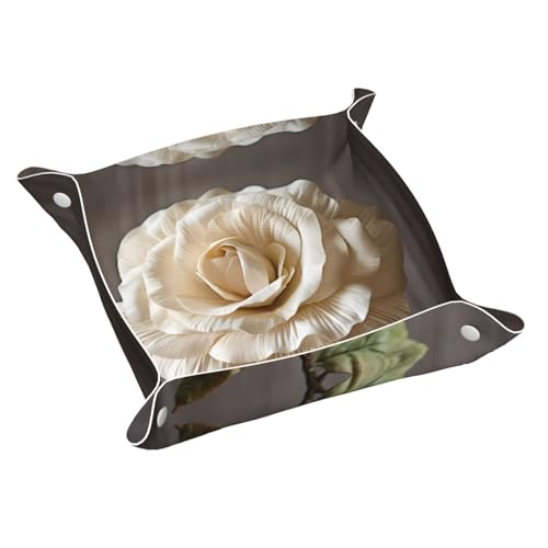 WZYWHJ Ablagetablett aus Leder für Nachttisch, Schreibtisch, Schminktisch und mehr, leicht zu reinigen, mittelgroß, cremefarben, Shabby-Rosenmuster von WZYWHJ