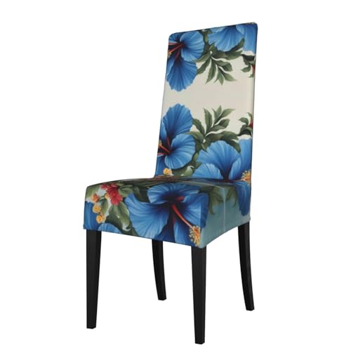 WZYWHJ Abnehmbarer Stuhlbezug mit blauem Hibiskusdruck, schnelle Installation und einfache Wartung, geeignet für quadratische Stuhllehnen von WZYWHJ