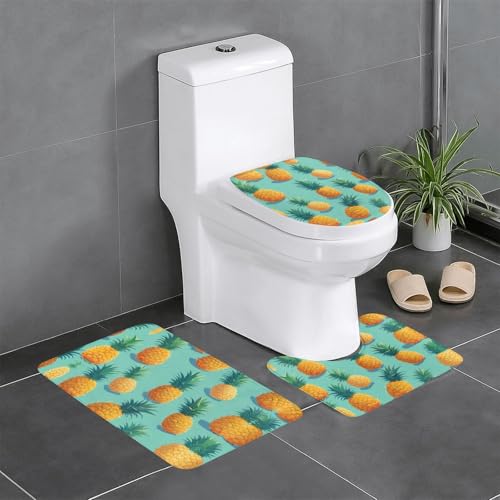 WZYWHJ Acid Wave Ananas-Prints, hochwertige Badezimmermatten-Set, 4 Stück, Badezimmer-Fußmatten, langlebig, leicht zu reinigen, geeignet für Badezimmer und WC von WZYWHJ