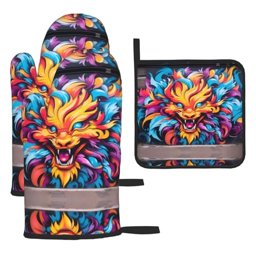 WZYWHJ Art Graffiti Fox bedruckte Ofenhandschuhe und Topflappe, 3-teiliges Set, verdickter langer Küchenhandschuh WZYWHJ Art Graffiti Fox bedruckte Ofenhandschuhe und Topflappe, 3-teiliges Set, verdickter langer Küchenhandschuh von WZYWHJ