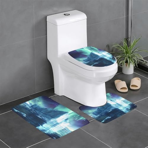 WZYWHJ Aurora and Icebergs Prints Qualitäts-Badematten-Set mit 4 Badezimmer-Fußmatten, langlebig, leicht zu reinigen, geeignet für Bad und WC von WZYWHJ