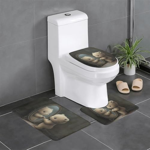 WZYWHJ Badezimmermatten-Set, Motiv: Bär im Spiegel, hochwertig, langlebig, leicht zu reinigen, geeignet für Badezimmer und WC, 4 Stück von WZYWHJ
