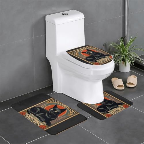 WZYWHJ Badezimmermatten-Set, Motiv: schwarze Katze, hochwertig, 4 Stück, langlebig, leicht zu reinigen, geeignet für Badezimmer und WC von WZYWHJ