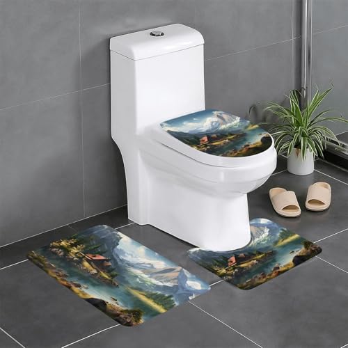 WZYWHJ Badezimmermatten-Set mit 4 Badezimmer-Fußmatten, langlebig, leicht zu reinigen, geeignet für Badezimmer und WC, Motiv: Pastoral Forest von WZYWHJ