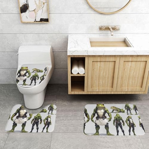 WZYWHJ Badezimmermatten-Set mit Froschkönig-Muster, hochwertig, langlebig, leicht zu reinigen, geeignet für Bad und WC, 4 Stück von WZYWHJ