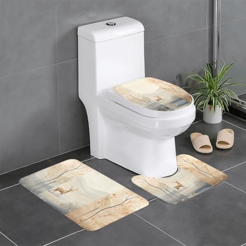 WZYWHJ Badezimmermatten-Set mit Hirsch aus der Ferne, rutschfest, langlebig, leicht zu reinigen, geeignet für Bad und WC, 4 Stück WZYWHJ Badezimmermatten-Set mit Hirsch aus der Ferne, rutschfest, langlebig, leicht zu reinigen, geeignet für Bad und WC, 4 Stück von WZYWHJ