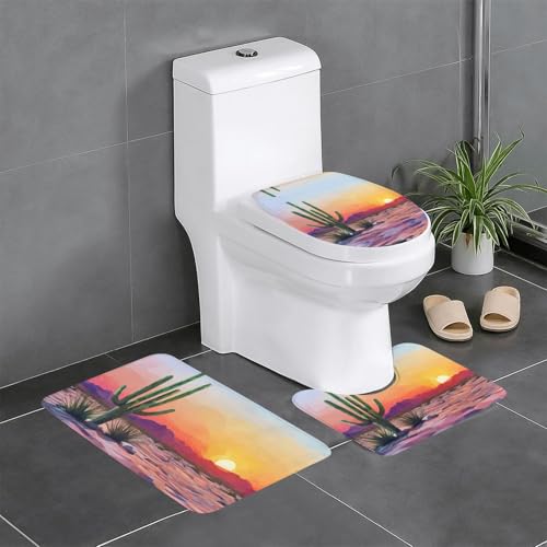 WZYWHJ Badezimmermatten-Set mit Kaktus- und Sonnenuntergang-Drucken, hochwertig, langlebig, leicht zu reinigen, geeignet für Badezimmer und WC, 4 Stück WZYWHJ Badezimmermatten-Set mit Kaktus- und Sonnenuntergang-Drucken, hochwertig, langlebig, leicht zu reinigen, geeignet für Badezimmer und WC, 4 Stück von WZYWHJ