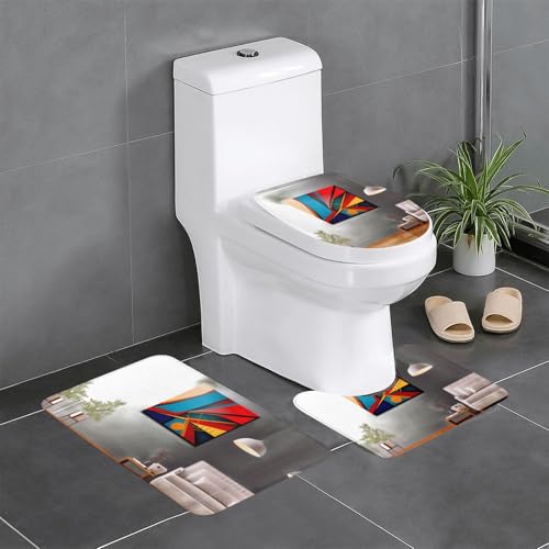 WZYWHJ Badezimmermatten-Set mit Kunstwerk-Muster, hochwertig, 4 Stück, langlebig, leicht zu reinigen, geeignet für Bad und WC von WZYWHJ