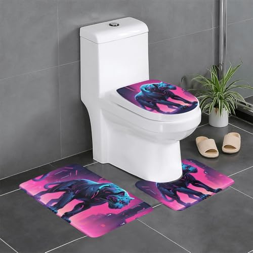 WZYWHJ Badezimmermatten-Set mit Neon-Cyber-Panther-Drucken, hochwertig, langlebig, leicht zu reinigen, geeignet für Badezimmer und WC, 4 Stück von WZYWHJ