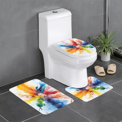 WZYWHJ Badezimmermatten-Set mit Wasserfarben-Explosionsmuster, hochwertig, 4 Stück, langlebig, leicht zu reinigen, geeignet für Badezimmer und WC von WZYWHJ