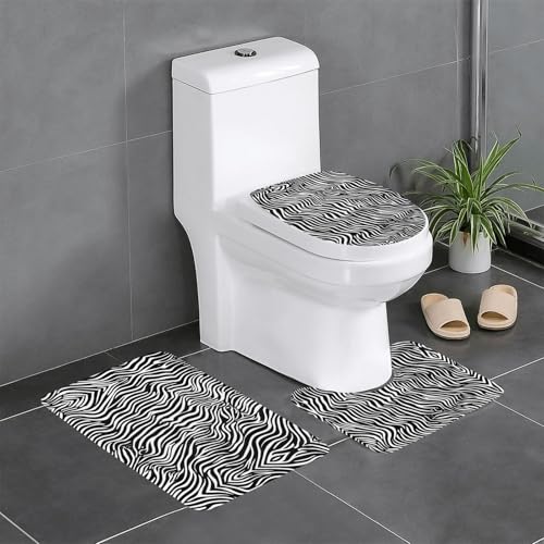 WZYWHJ Badezimmermatten-Set mit Zebrastreifen-Muster, 4 Stück, langlebig, leicht zu reinigen, geeignet für Bad und WC von WZYWHJ