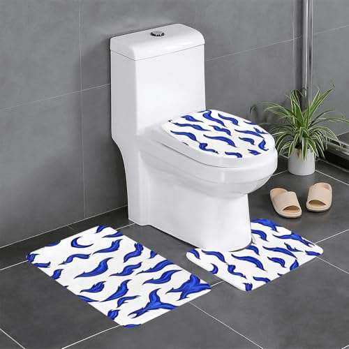 WZYWHJ Badezimmermatten-Set mit blauem Flammenmuster, 4 Stück, langlebig, leicht zu reinigen, geeignet für Badezimmer und WC von WZYWHJ