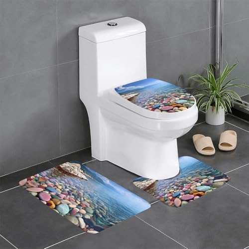WZYWHJ Badezimmermatten-Set mit buntem Kieselstein-Muster, 4 Stück, langlebig, leicht zu reinigen, geeignet für Badezimmer und WC von WZYWHJ