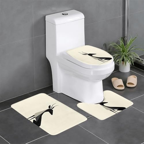 WZYWHJ Badezimmermatten-Set mit einfachem Hirschmuster, 4 Stück, langlebig, leicht zu reinigen, geeignet für Bad und WC von WZYWHJ
