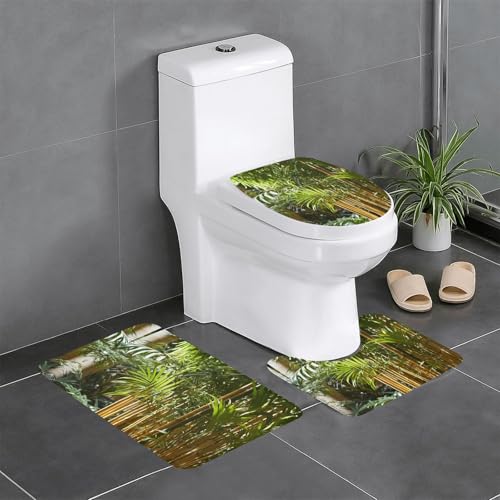 WZYWHJ Badezimmermatten-Set mit frischen grünen Pflanzen, 4 Stück, langlebig, leicht zu reinigen, geeignet für Badezimmer und WC von WZYWHJ
