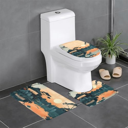 WZYWHJ Badezimmermatten-Set mit japanischen Illustrationen, Bildqualität, 4 Stück, langlebig, leicht zu reinigen, geeignet für Badezimmer und WC von WZYWHJ