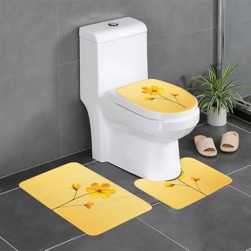 WZYWHJ Badezimmermatten-Set mit kleinen, gelben Blumen, rutschfest, langlebig, leicht zu reinigen, geeignet für Badezimmer und WC, 4 Stück WZYWHJ Badezimmermatten-Set mit kleinen, gelben Blumen, rutschfest, langlebig, leicht zu reinigen, geeignet für Badezimmer und WC, 4 Stück von WZYWHJ