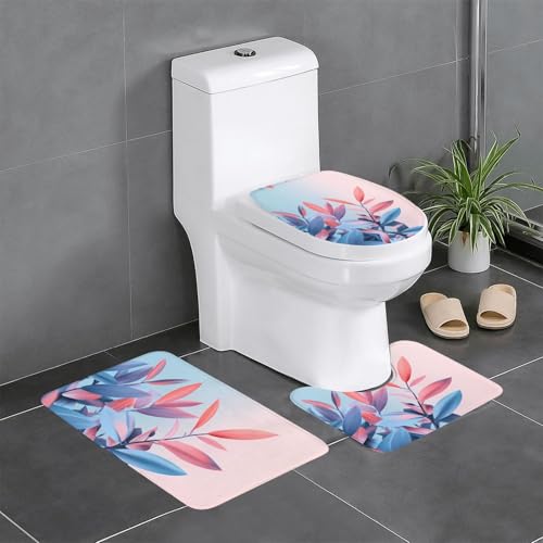 WZYWHJ Badezimmermatten-Set mit kühlem Blättermuster, 4 Stück, langlebig, leicht zu reinigen, geeignet für Bad und WC von WZYWHJ