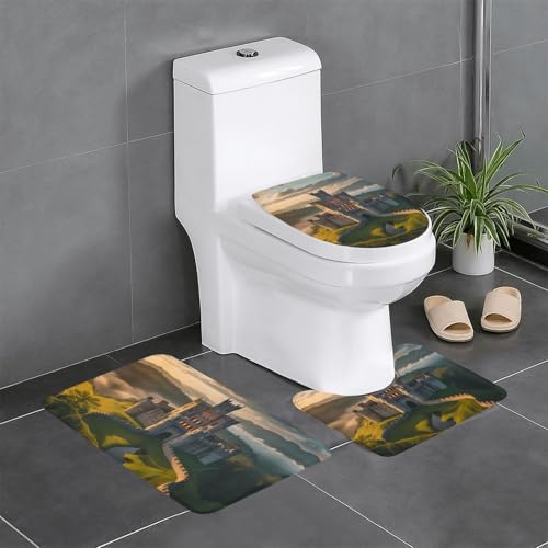 WZYWHJ Badezimmermatten-Set mit mittelalterlichem Schloss, 4 Stück, langlebig, leicht zu reinigen, geeignet für Bad und WC von WZYWHJ