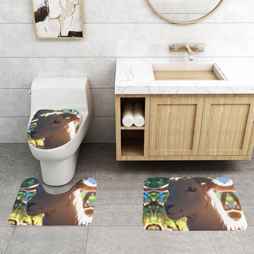WZYWHJ Badezimmermatten-Set mit niedlichem Ziegenmuster, 4 Stück, langlebig, leicht zu reinigen, geeignet für Badezimmer und WC von WZYWHJ