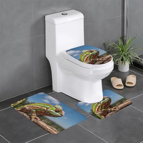 WZYWHJ Badezimmermatten-Set mit schönem Chamäleon-Muster, 4 Stück, langlebig, leicht zu reinigen, geeignet für Bad und WC von WZYWHJ