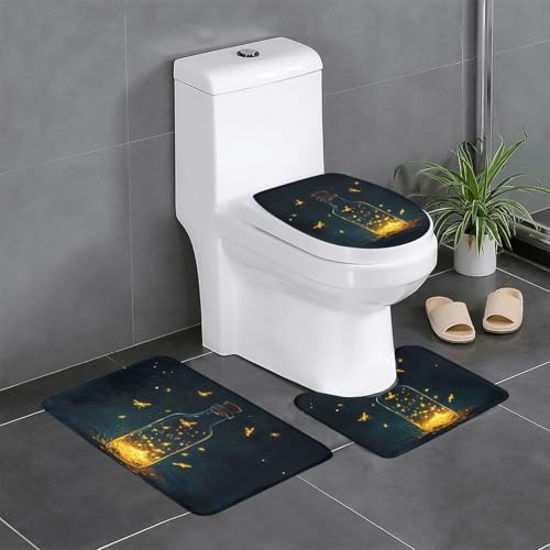 WZYWHJ Badezimmermatten-Set mit schönem Glühwürmchen-Muster, 4 Stück, langlebig, leicht zu reinigen, geeignet für Bad und WC von WZYWHJ