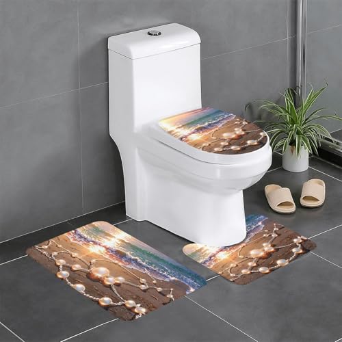 WZYWHJ Badezimmermatten-Set mit schönen Meeresperlen, rutschfest, langlebig, leicht zu reinigen, geeignet für Badezimmer und WC, 3 Stück von WZYWHJ