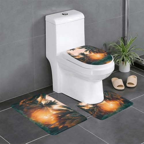 WZYWHJ Badezimmermatten-Set mit vielen Palmen in Bildqualität, langlebig, leicht zu reinigen, geeignet für Bad und WC, 4 Stück von WZYWHJ