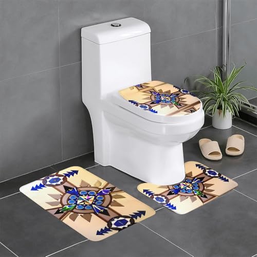 WZYWHJ Badteppich-Set mit 3 Badezimmer-Fußmatten, rutschfest, langlebig, leicht zu reinigen, geeignet für Badezimmer und WC, Motiv: Aborigines von WZYWHJ