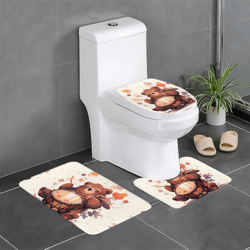 WZYWHJ Badteppich-Set mit 3 Badvorlegern, rutschfest, langlebig, leicht zu reinigen, geeignet für Badezimmer und WC, Motiv: kleiner Braunbär von WZYWHJ