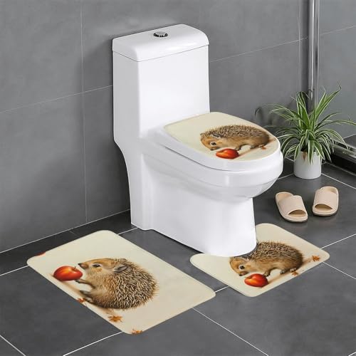 WZYWHJ Badteppich-Set mit Apfelmotiv, rutschfest, langlebig, leicht zu reinigen, geeignet für Badezimmer und WC, 3 Stück von WZYWHJ