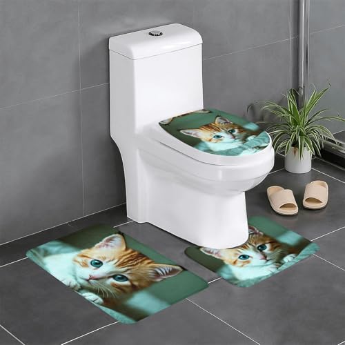 WZYWHJ Badteppich-Set mit Aufschrift "Sad Kitten", 3er-Set, rutschfest, langlebig, leicht zu reinigen, geeignet für Badezimmer und WC von WZYWHJ