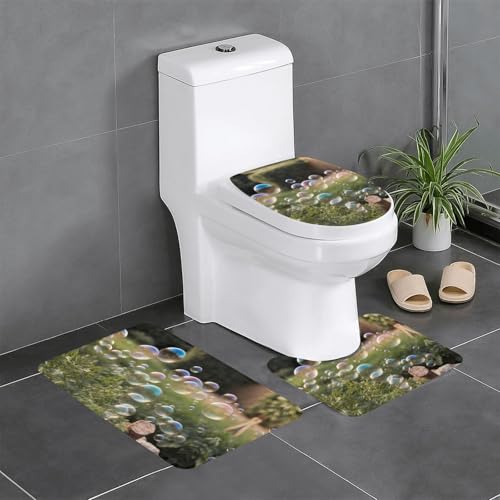 WZYWHJ Badteppich-Set mit Blasen im Garten, 3er-Set, rutschfest, langlebig, leicht zu reinigen, geeignet für Badezimmer und WC von WZYWHJ