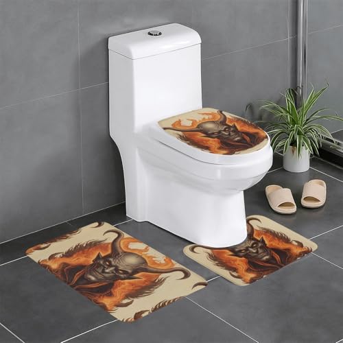 WZYWHJ Badteppich-Set mit Burning Devil, rutschfest, langlebig, leicht zu reinigen, geeignet für Badezimmer und WC, 3 Stück von WZYWHJ