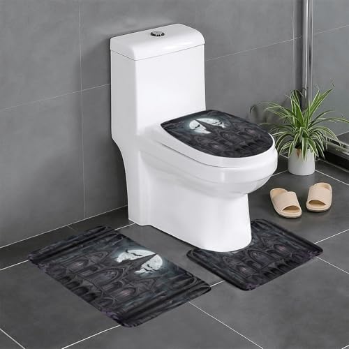 WZYWHJ Badteppich-Set mit Fledermaus-Schloss, hochwertig, 4 Stück, langlebig, leicht zu reinigen, geeignet für Bad und WC von WZYWHJ