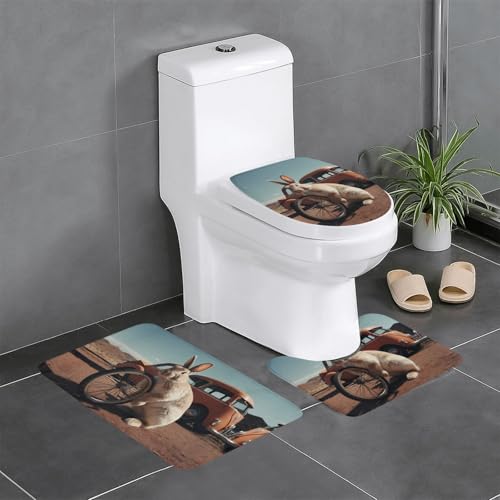 WZYWHJ Badteppich-Set mit Hasen-Motiv mit Raddruck, rutschfest, langlebig, leicht zu reinigen, geeignet für Bad und WC, 3 Stück von WZYWHJ