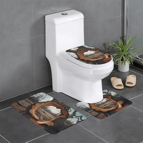 WZYWHJ Badteppich-Set mit Loch in Totenbaum, 3er-Set, rutschfest, langlebig, leicht zu reinigen, geeignet für Badezimmer und WC von WZYWHJ