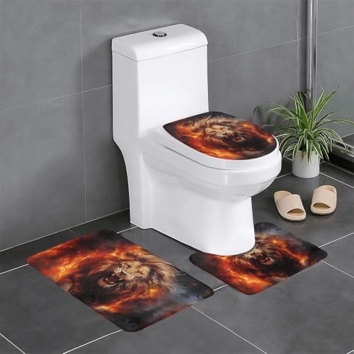 WZYWHJ Badteppich-Set mit Löwen-Motiv im Feuer, rutschfest, langlebig, leicht zu reinigen, geeignet für Badezimmer und WC, 3 Stück von WZYWHJ