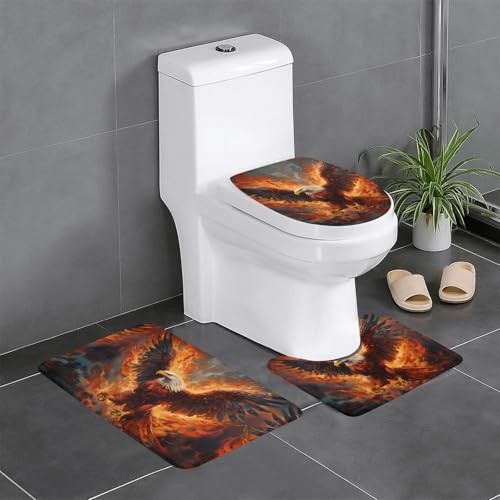WZYWHJ Badteppich-Set mit Motiv "Burning Eagle", rutschfest, langlebig, leicht zu reinigen, geeignet für Badezimmer und WC, 3 Stück von WZYWHJ