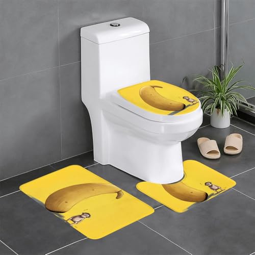 WZYWHJ Badteppich-Set mit Motiv "Little Monkey on a Big Banana", rutschfest, langlebig, leicht zu reinigen, geeignet für Bad und WC, 3 Stück von WZYWHJ