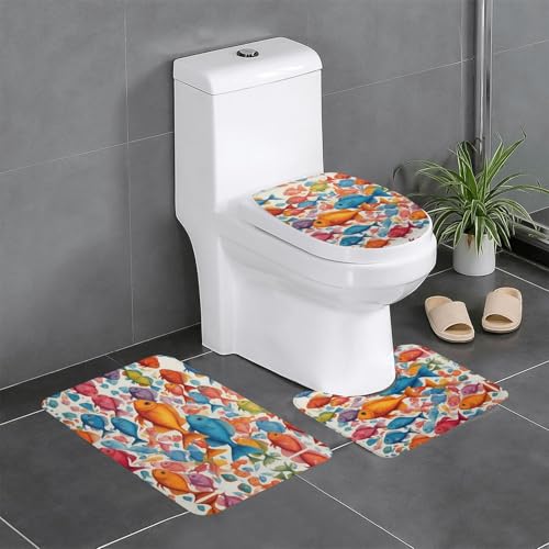 WZYWHJ Badteppich-Set mit buntem Fischschule, rutschfest, langlebig, leicht zu reinigen, geeignet für Badezimmer und WC, 3 Stück von WZYWHJ