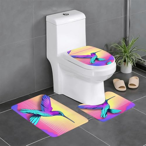 WZYWHJ Badteppich-Set mit fliegendem Kolibri-Motiv, rutschfest, langlebig, leicht zu reinigen, geeignet für Bad und WC, 3 Stück von WZYWHJ
