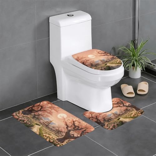 WZYWHJ Badteppich-Set mit schönem Pfirsich-Motiv, 3er-Set, rutschfest, langlebig, leicht zu reinigen, geeignet für Badezimmer und WC von WZYWHJ