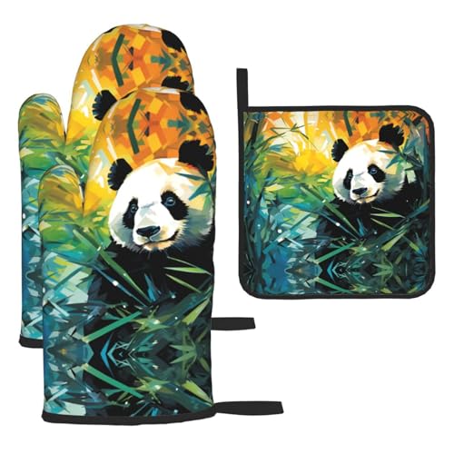 WZYWHJ Bambus und Panda bedruckte Ofenhandschuhe und Topflappen 3-teiliges Set verdickter langer Küchenhandschuh WZYWHJ Bambus und Panda bedruckte Ofenhandschuhe und Topflappen 3-teiliges Set verdickter langer Küchenhandschuh von WZYWHJ
