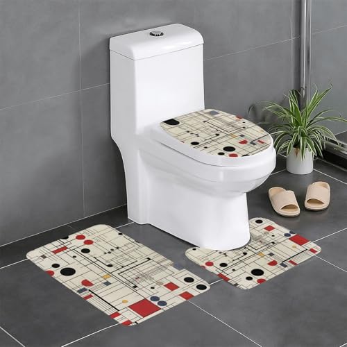 WZYWHJ Bauhaus Lines Prints Qualitäts-Badematten-Set mit 4 Badezimmer-Fußmatten, langlebig, leicht zu reinigen, geeignet für Bad und WC von WZYWHJ