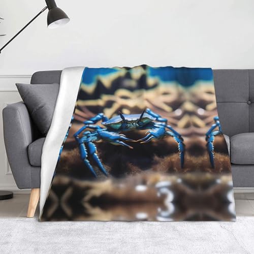 WZYWHJ Big Sea Blue Krabben-Flanelldecke – weiche und strapazierfähige Winterdecke für Zuhause und Reisen von WZYWHJ