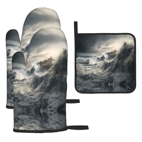 WZYWHJ Big Waves bedruckte Ofenhandschuhe und Topflappe, 3-teiliges Set, verdickter langer Küchenhandschuh WZYWHJ Big Waves bedruckte Ofenhandschuhe und Topflappe, 3-teiliges Set, verdickter langer Küchenhandschuh von WZYWHJ